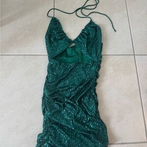 Hello Molly Green Sequin Backless Dress